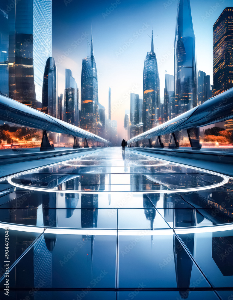Fototapeta premium Futuristic Cityscape with Reflective Surface