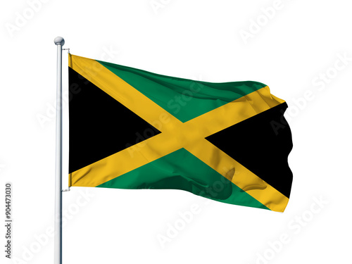 Jamaica national flag waving in isolated white background.