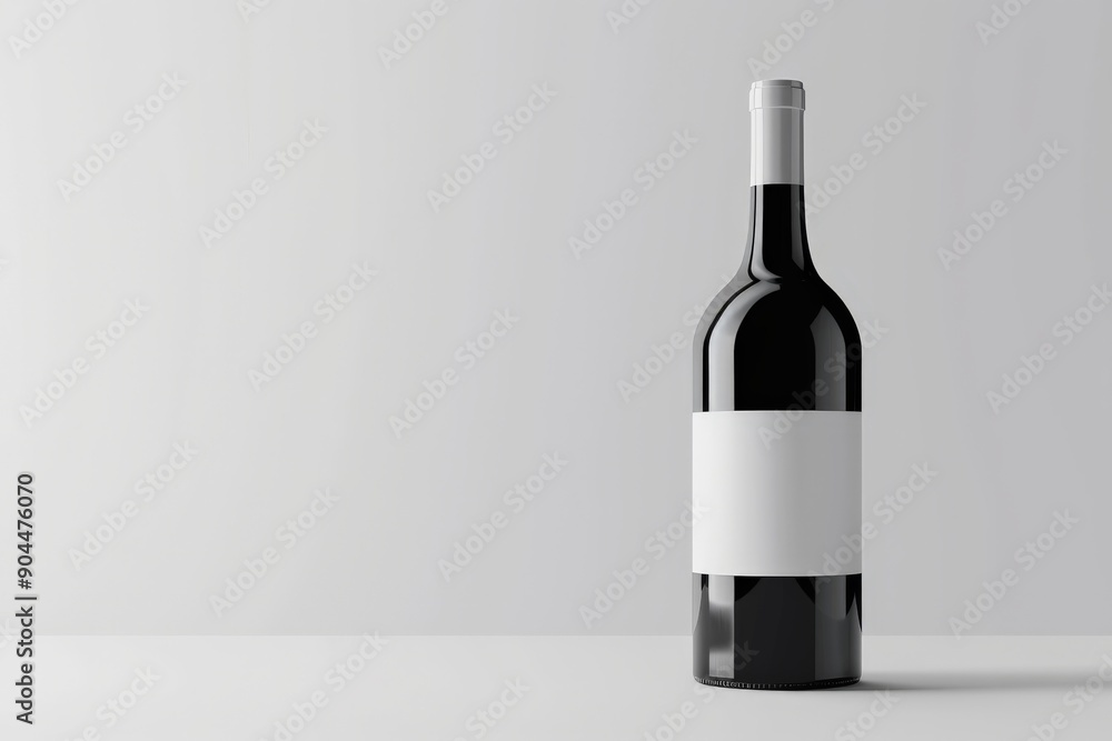 A singular black glass bottle with a white label and silver cap on a plain background, ideal for showcasing products or for use in stock photography. A singular black glass bottle with a white label and silver cap on a plain background, ideal for showcasing products or for use in stock photography.