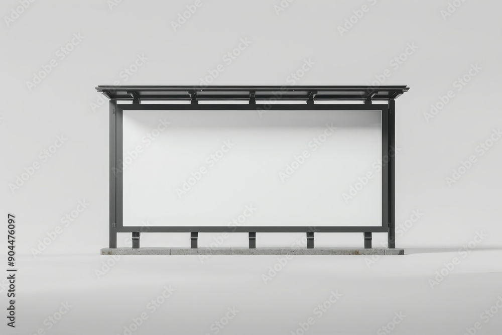 A sleek bus stop billboard showcasing a blank white space, ready for advertisements, marketing campaigns, or promotional material displays in urban areas.