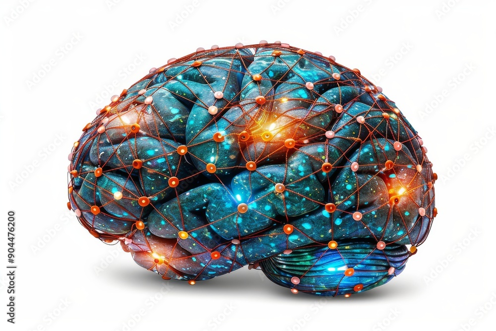 Fototapeta premium Cosmic Brain with Nebula Textures Fusing Neuroscience with Stellar Imagery to Explore Deep Connections.