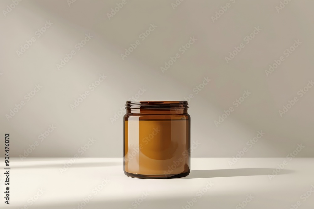 An empty amber-colored glass jar positioned on a light-colored surface, showing soft lighting and shadows, creating a serene and tranquil visual with a modern touch. An empty amber-colored glass jar positioned on a light-colored surface, showing soft lighting and shadows, creating a serene and tranquil visual with a modern touch.