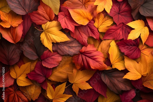 Wallpaper Mural Vibrant autumn leaves in various shades of red, orange, and yellow on a dark background in fall season Torontodigital.ca