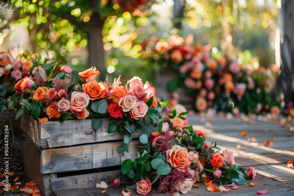 Wedding Garden Ceremony. Luxurious Outdoor Wedding Setting with Floral Decorations Wedding Garden Ceremony. Luxurious Outdoor Wedding Setting with Floral Decorations