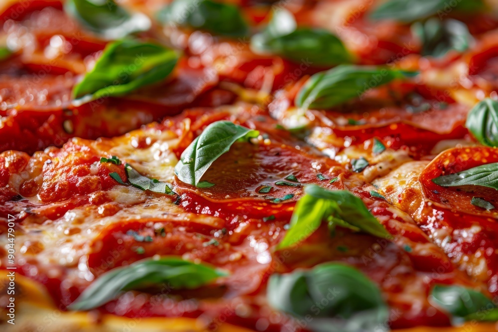 Savor a Vegan Pepperoni Pizza topped with Fresh Basil for a delightful meal experience Savor a Vegan Pepperoni Pizza topped with Fresh Basil for a delightful meal experience