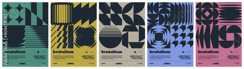 Brutalism art colorful trendy poster, abstract geometric composition graphic in Y2K aesthetics, vector simple shapes rave print artwork modernism and minimalistic brutal style A4 format