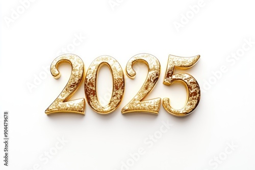 Gold Metallic 2025 Numbers on White Background for New Year Celebration. Generative AI