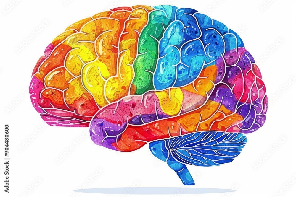Colorful Brain Sculpture on Textured Surface Showcasing Artistic Interpretation of Mental Processes. Colorful Brain Sculpture on Textured Surface Showcasing Artistic Interpretation of Mental Processes.