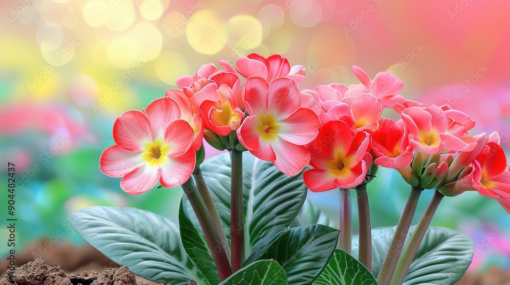 Pink flowers on a leafy plant with green foliage Pink flowers on a leafy plant with green foliage