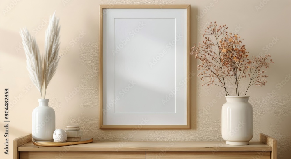 Fototapeta premium Cozy Living Room With Pale Blue Walls and Elegant Decor