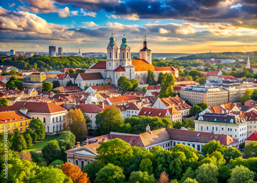 beautiful cityscape of the city of warsaw in the evening, poland