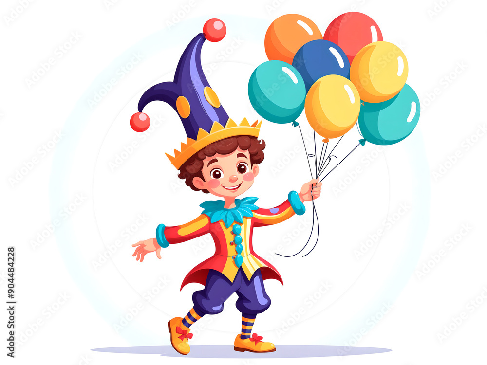 Child in jester costume with balloons Child in jester costume with balloons