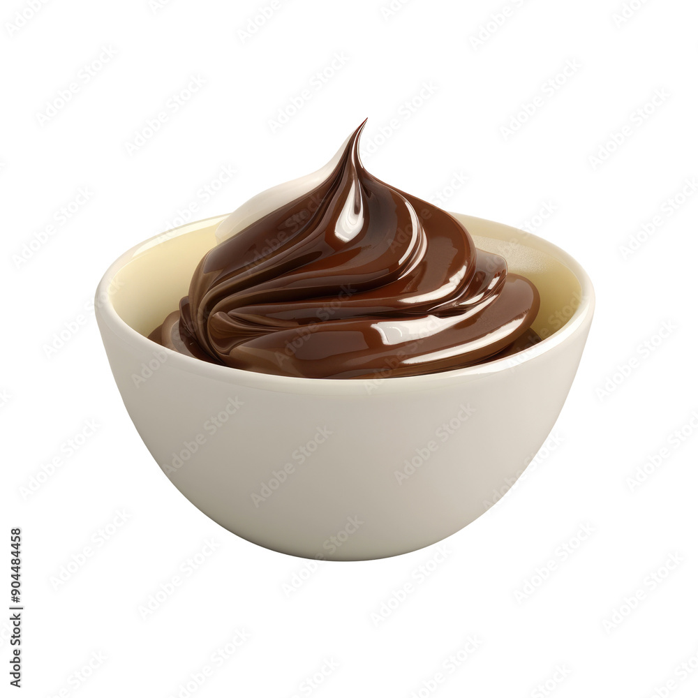 Isolated bowl with chocolate and vanilla cream on transparent background with clipping path and swirl of hazelnut paste Isolated bowl with chocolate and vanilla cream on transparent background with clipping path and swirl of hazelnut paste