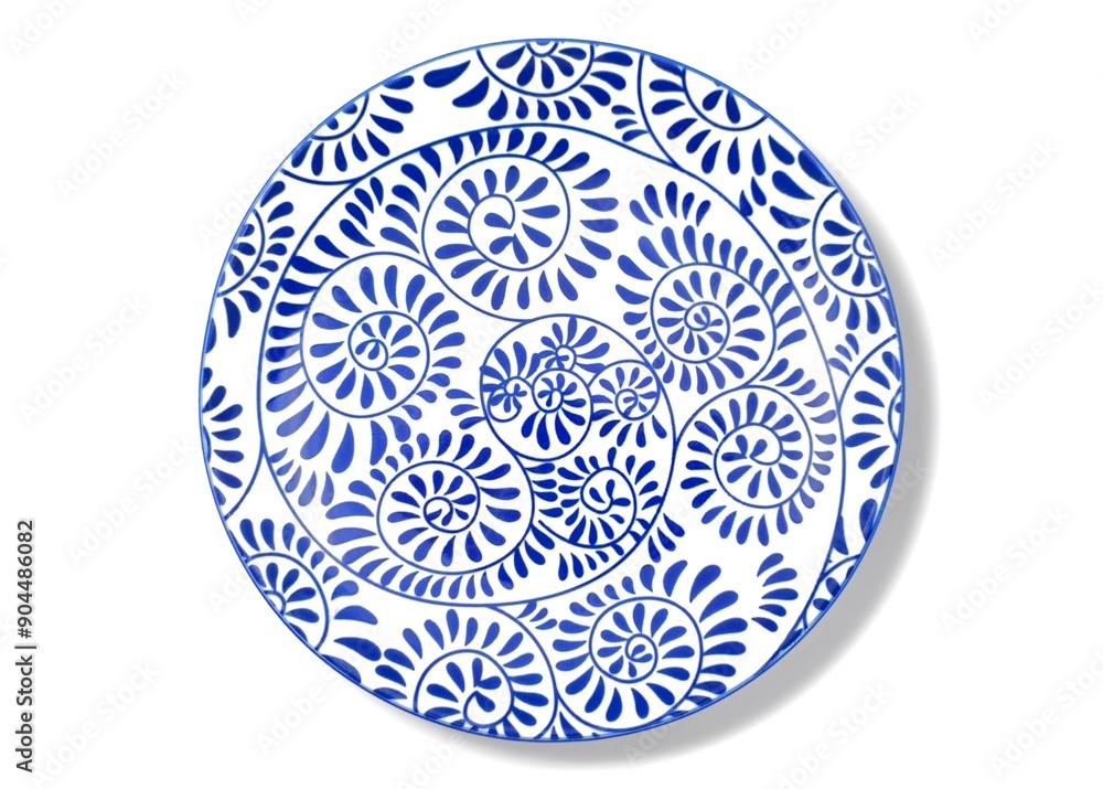 Top view of a ceramic plate featuring a beautiful floral designs. A ceramic plate, isolated on white background. Top view of a ceramic plate featuring a beautiful floral designs. A ceramic plate, isolated on white background.