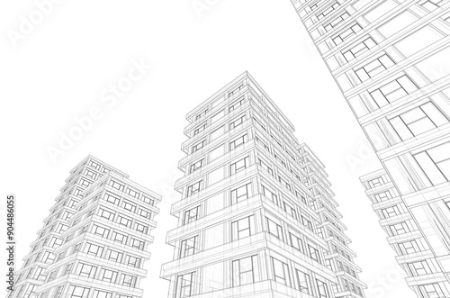 Architectural sketch of a buildings 3d rendering 