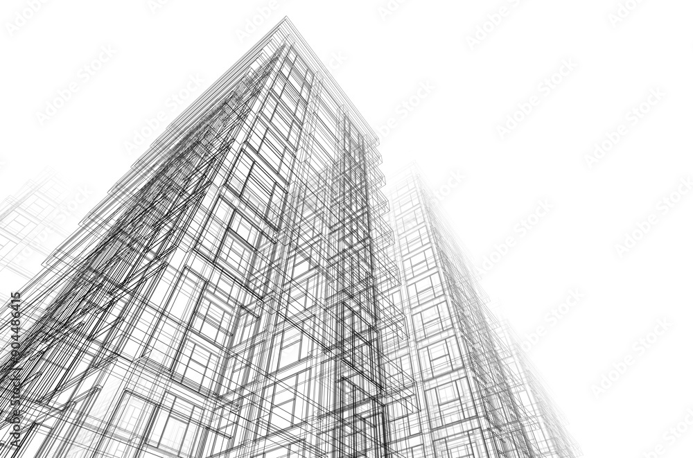 Architectural sketch of a buildings 3d rendering Architectural sketch of a buildings 3d rendering