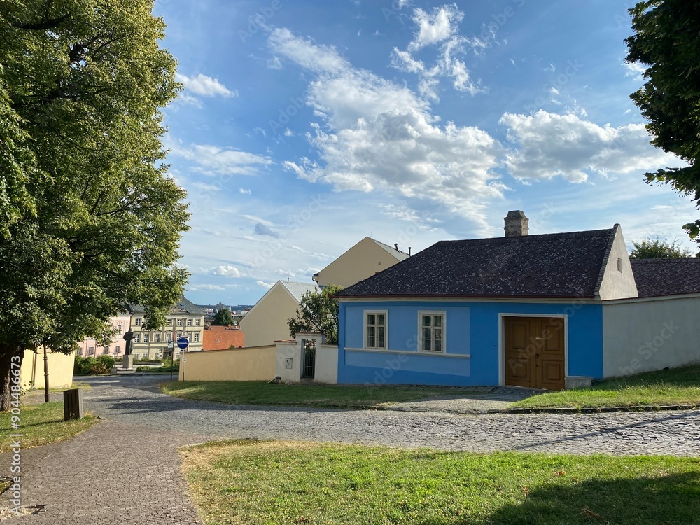 Fototapeta premium Blue house in Nitra in Slovakia in summer
