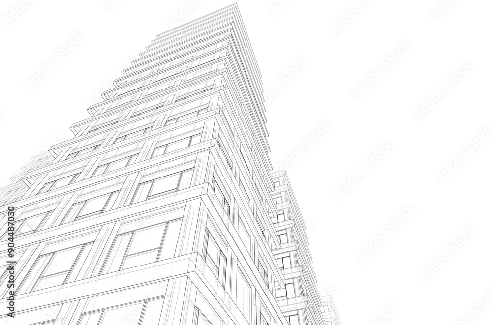 Fototapeta premium Architectural sketch of a buildings 3d rendering 