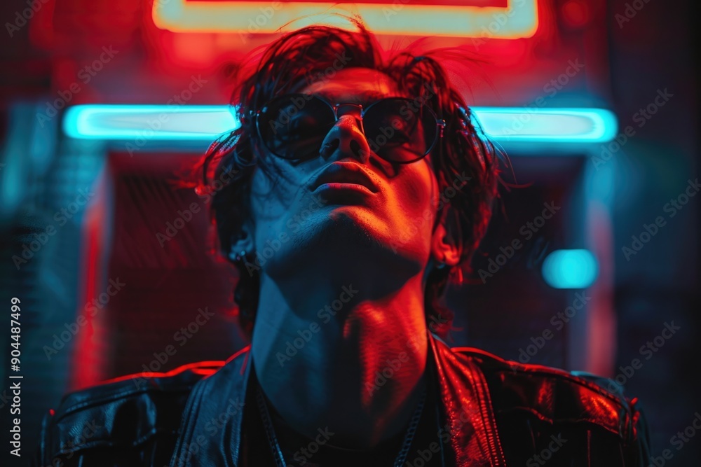 A person dressed in casual outfit with shades and a leather jacket, ready for an adventure A person dressed in casual outfit with shades and a leather jacket, ready for an adventure