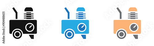 Air compressor pump icon outline collection or set  in black and white
