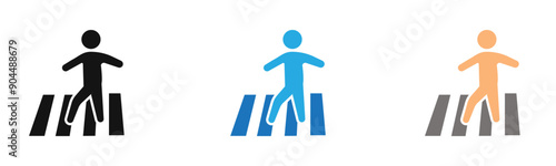 Crosswalk icon outline collection or set  in black and white