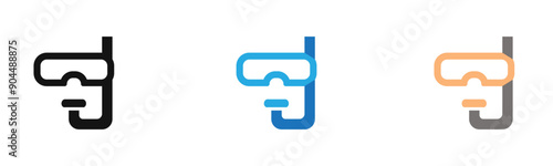 Diving mask icon outline collection or set  in black and white