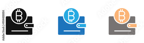 bitcoin wallet icon outline collection or set  in black and white