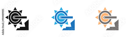 bucket wheel excavator icon outline collection or set  in black and white