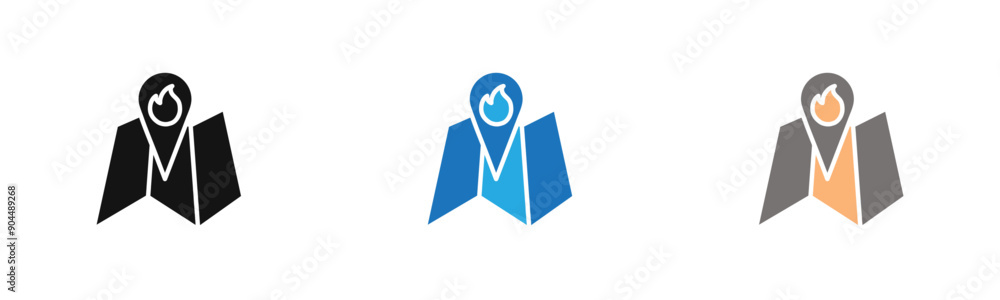 fire location icon outline collection or set in black and white fire location icon outline collection or set in black and white