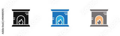 Fireplace icon outline collection or set  in black and white