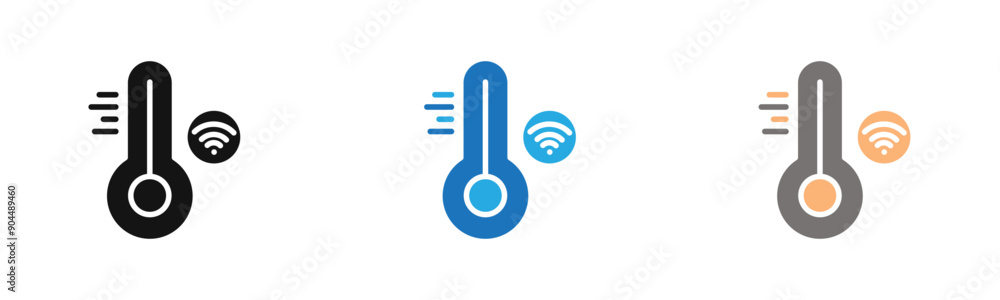 smart temperature icon outline collection or set  in black and white