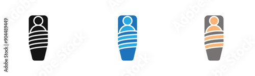 Sleeping bag icon outline collection or set  in black and white