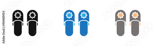 Slippers icon outline collection or set  in black and white