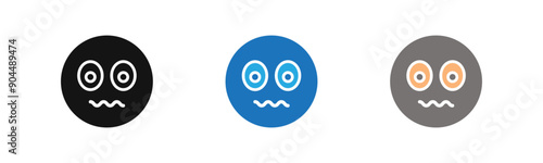 Guilty face emoji icon outline collection or set  in black and white
