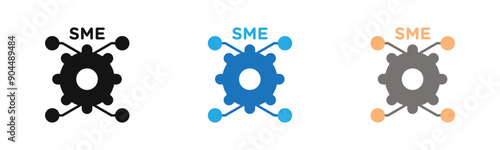 SME small and medium enterprise icon outline collection or set  in black and white
