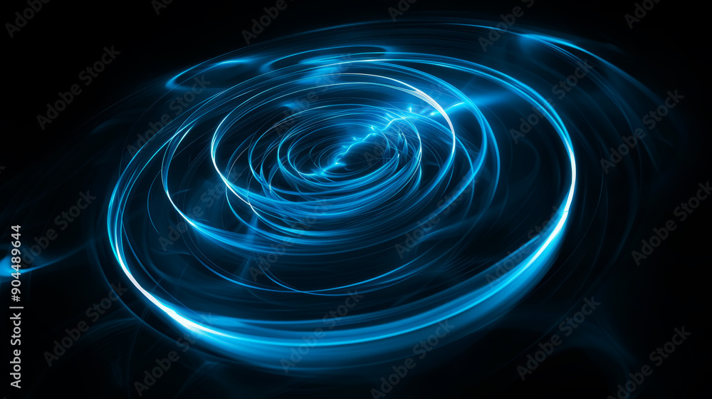 Abstract background with glowing blue neon smoke luminous rings. Abstract background with glowing blue neon smoke luminous rings.