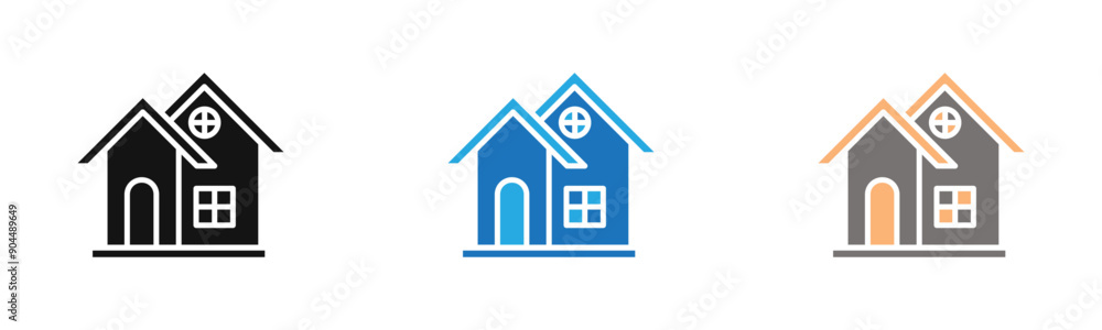 Home icon (2) outline collection or set in black and white Home icon (2) outline collection or set in black and white