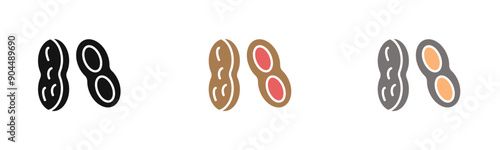 Peanut icon outline collection or set  in black and white