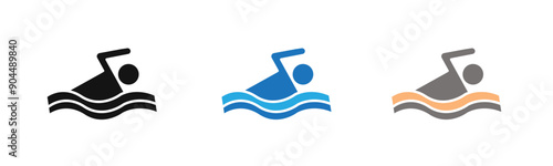 swimming icon outline collection or set  in black and white