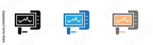 Portable electrocardiogram icon outline collection or set  in black and white