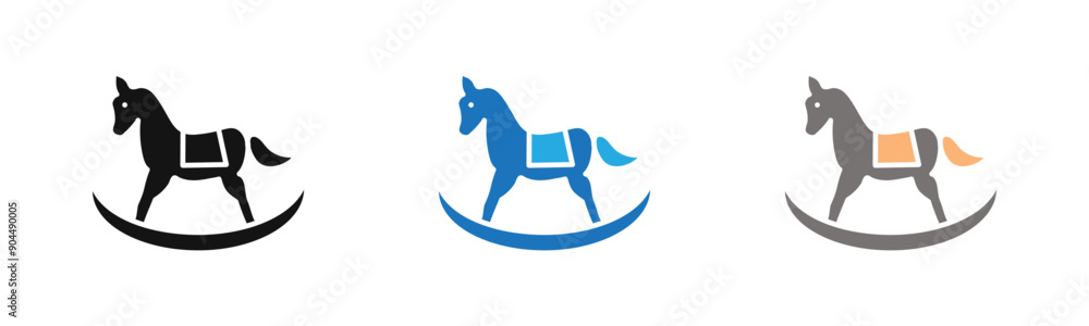 Toy horse rocking chair icon outline collection or set in black and white Toy horse rocking chair icon outline collection or set in black and white