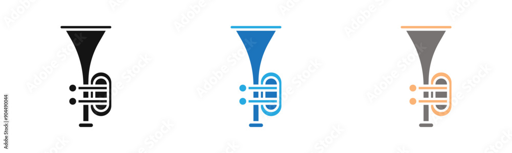Trumpet icon outline collection or set in black and white Trumpet icon outline collection or set in black and white