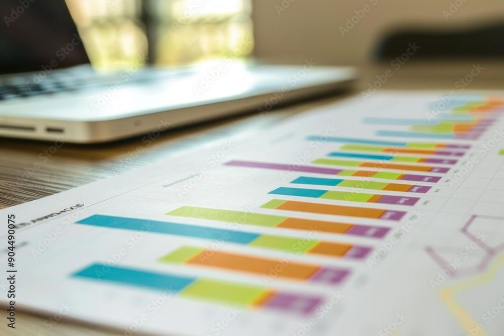 Market data report is displayed on paperwork with colorful graphs and charts while a businessman analyzes the information Market data report is displayed on paperwork with colorful graphs and charts while a businessman analyzes the information