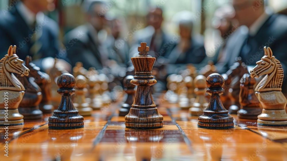 Chessboard Closeup with King and Pawns in Focus - Realistic Image Chessboard Closeup with King and Pawns in Focus - Realistic Image