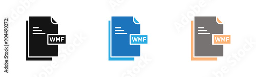 WMF File Document Icon outline collection or set  in black and white