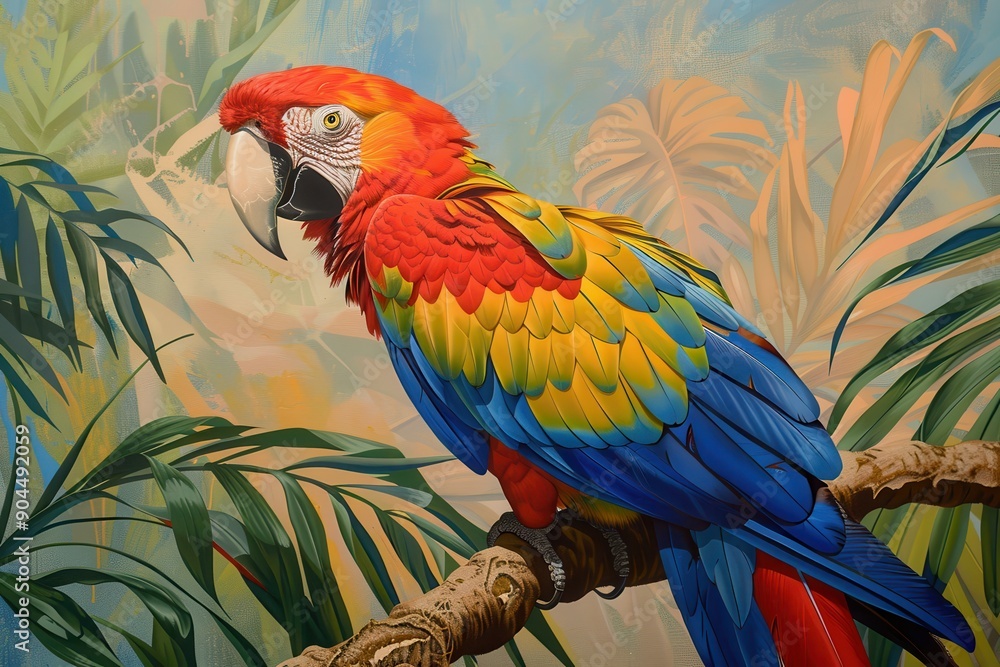 Obraz premium The scarlet macaw is a big parrot from the tropical forests of the Americas with yellow red and blue feathers