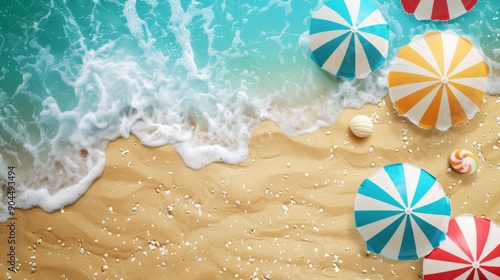 Background with Beach Umbrellas and Sand generative ai