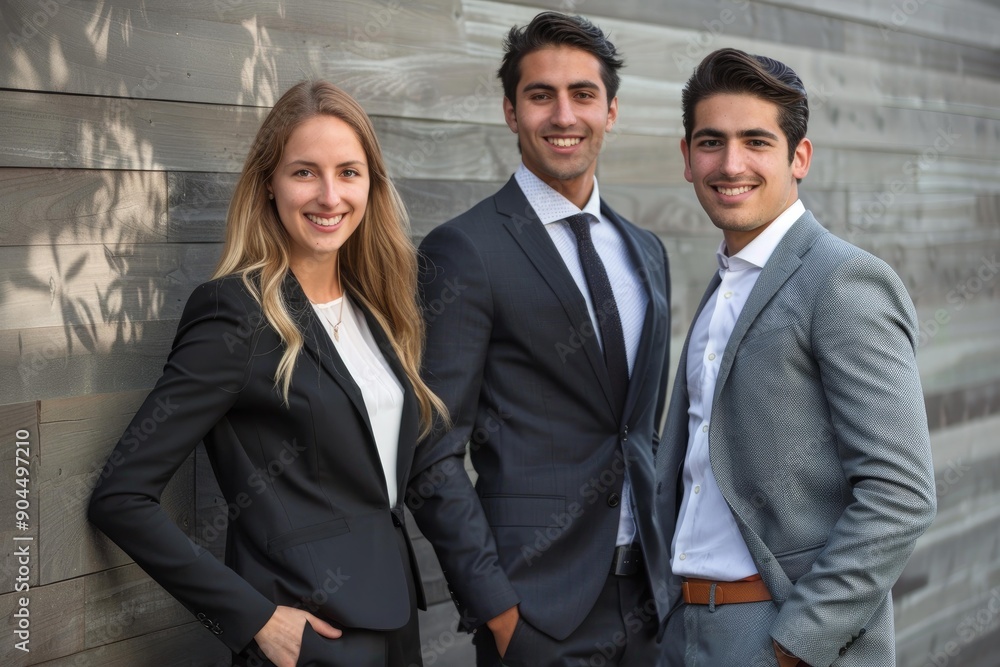 Three young professionals are posing in their stylish business attire Three young professionals are posing in their stylish business attire