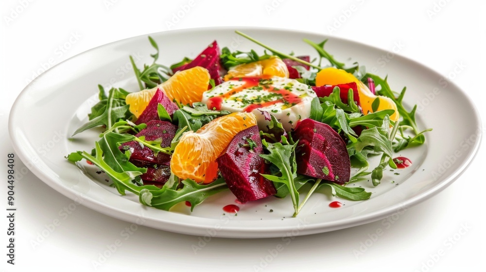 Fresh and colorful plate of arugula salad with beets, oranges, and goat cheese. Perfect vegetarian meal for a healthy and vibrant lunch or dinner. Ideal for food styling and recipe blogs. AI Fresh and colorful plate of arugula salad with beets, oranges, and goat cheese. Perfect vegetarian meal for a healthy and vibrant lunch or dinner. Ideal for food styling and recipe blogs. AI
