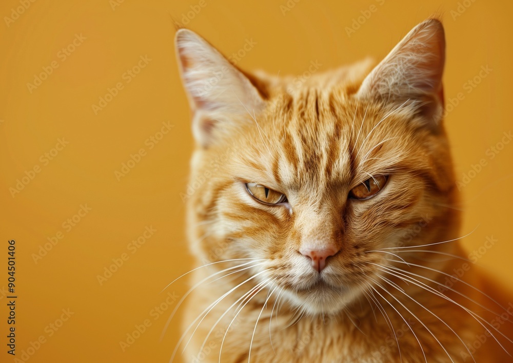 Close-Up Photograph of a Pensive Ginger Cat Against a Vibrant Orange Background Close-Up Photograph of a Pensive Ginger Cat Against a Vibrant Orange Background